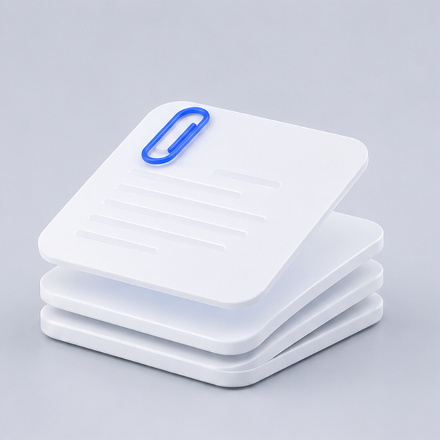 Stack of white documents with a blue paperclip