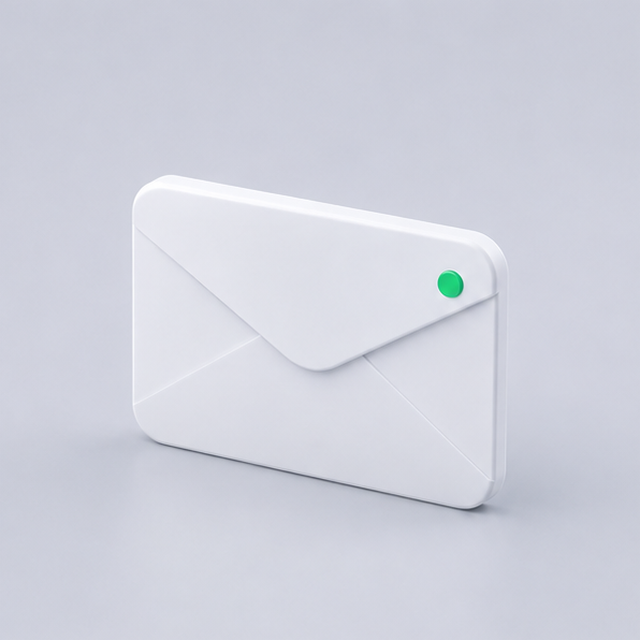 White envelope with a green dot
